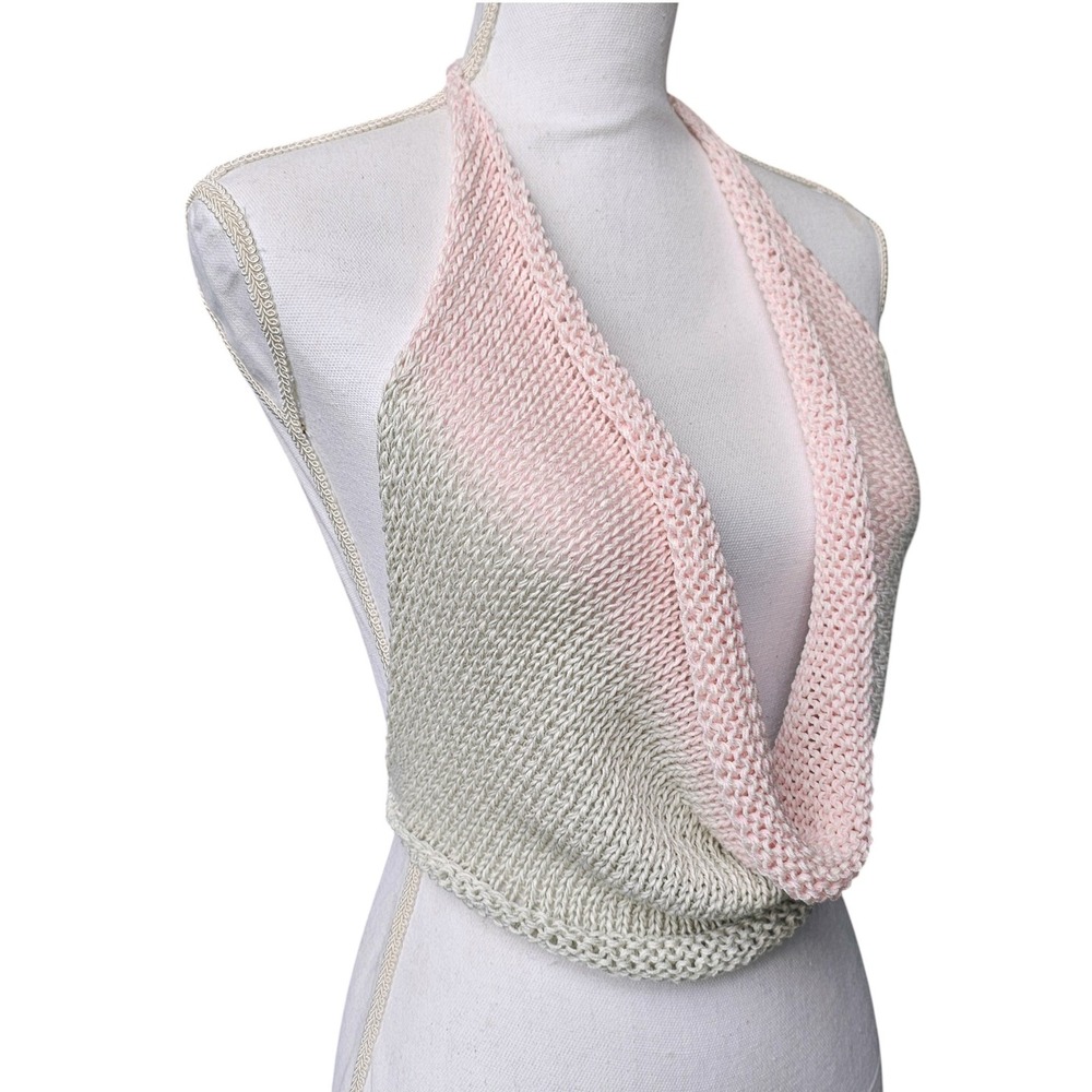 Handmade Knit Halter Top Backless Cowl Neck Crop Top Y2K‎ Festival Fashion - Picture 4 of 8